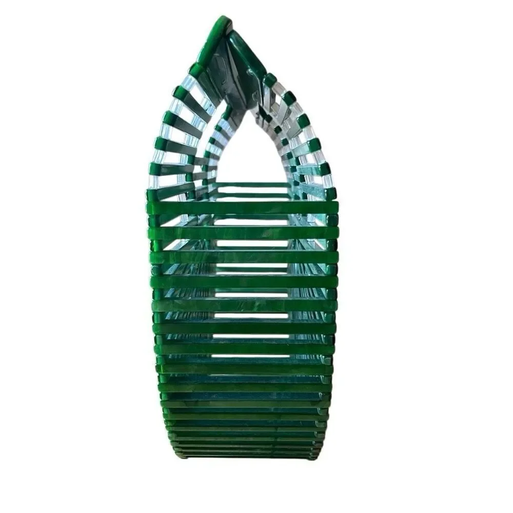 Acrylic Ark Clutch Emerald Green Sculptural Open Weave Purse EDM Luxe Vibes